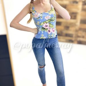 VINTAGE | 1980’s Blue Tropical Paradise Hibiscus Florals Tankini Swimsuit Top